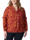 Jessica Simpson Trendy Plus Size Printed Tie Neck Top True Love Trouser Wide Leg Jeans In Multi