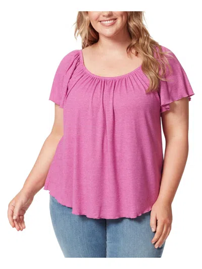 Jessica Simpson Plus Womens Ribbed Scoop-neck Pullover Top In Pink