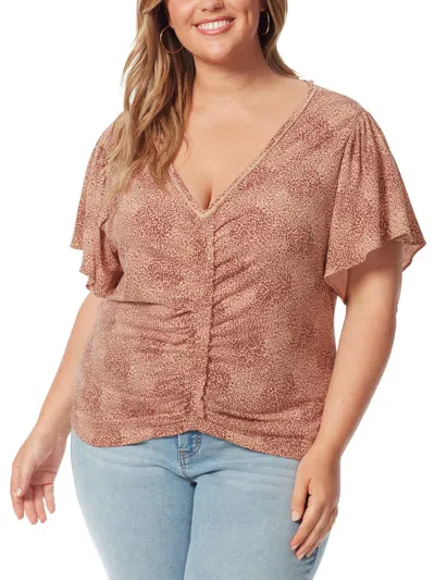 Jessica Simpson Plus Womens V-neck Ruched Blouse In Brown