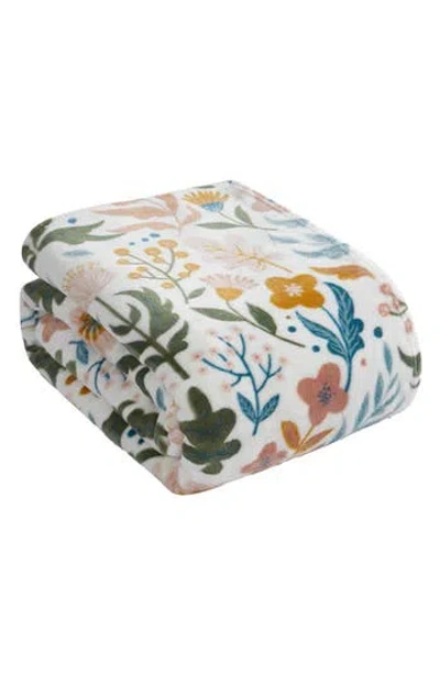 Jessica Simpson Plush Fleece Throw Blanket In White Multi