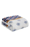 Jessica Simpson Plush Fleece Throw Blanket In White/navy