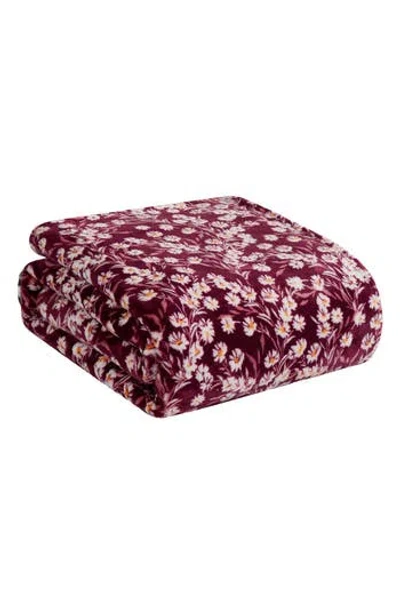 Jessica Simpson Plush Fleece Throw Blanket In Wine Red