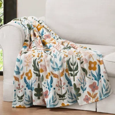 Jessica Simpson Plush Throw Blanket In Blue;white;yellow;pink