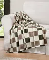 Jessica Simpson Plush Ultra Soft Throw, 50" X 70" In Emery Checkerboard Olive,grey