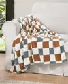 Jessica Simpson Plush Ultra Soft Throw, 50" X 70" In Emery Checkerboard Rust,grey