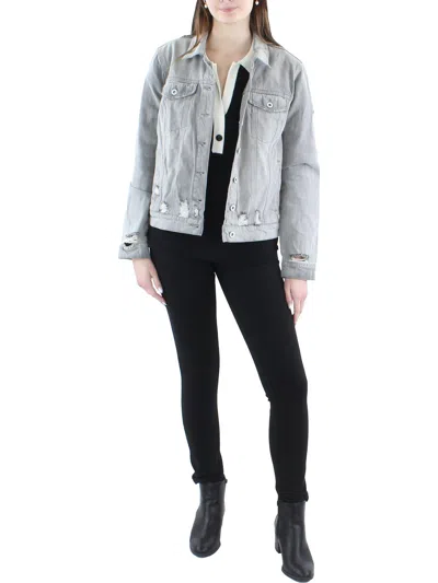 Jessica Simpson Reagan Womens Relaxed Distressed Denim Jacket In Silver