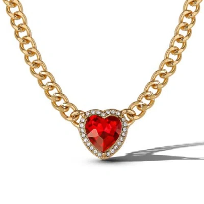Jessica Simpson Red Heart Gemstone Gold-tone Chain Necklace In Multi