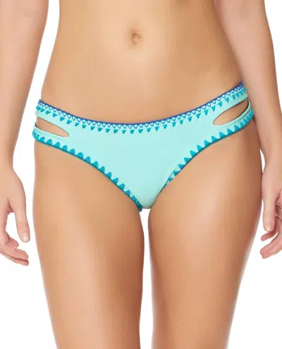Jessica Simpson Reversible Hipster Bikini Bottom In Black And Seafoam In Blue