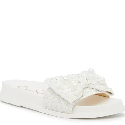 Jessica Simpson Rexinne Sandals Women's Us White Rhinestone Bow Slide Gal636