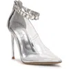 Jessica Simpson Samiyah Embellished Ankle Strap Pointed Toe Pump In Silver