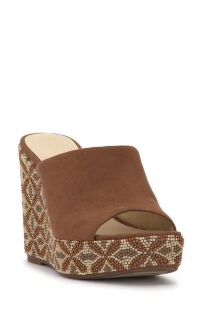 Jessica Simpson Shantelle Wedge Slide Sandal In Tobacco Faux Suede