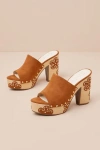 Jessica Simpson Shelbie Tuscan Tan Suede Platform High Heel Slide Sandals In Tan