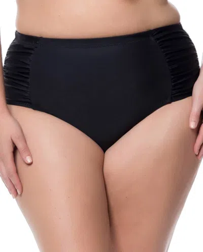 JESSICA SIMPSON SIDE SHIRRED HIGH WAISTED BIKINI BOTTOM - PLUS IN BLACK