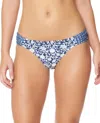 Jessica Simpson Flower Power Crochet Side Shirred Hipster Bikini Bottom In Spice In Multi