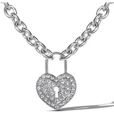Jessica Simpson Silver-tone Pave Crystal Heart Lock Necklace In Metallic