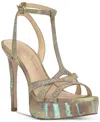 Jessica Simpson Sippete Platform T-strap Dress Sandals In Peridot Tan Zebra Sequin