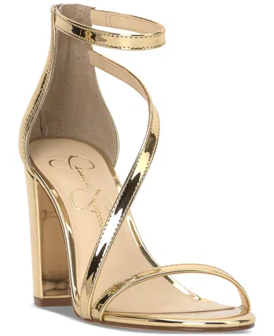 Jessica Simpson Sloyan Strappy High Heel Block Dress Sandals In Gold Mirror Metallic