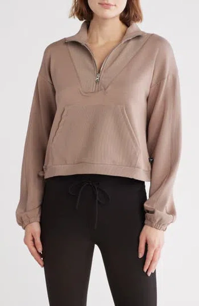 Jessica Simpson Soft Luxe Ribbed Quarter Zip Jacket In Taupe Grey
