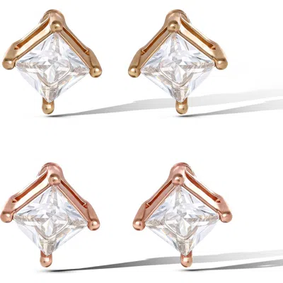 Jessica Simpson Square-cut Crystal Stud Earrings Set In Metallic