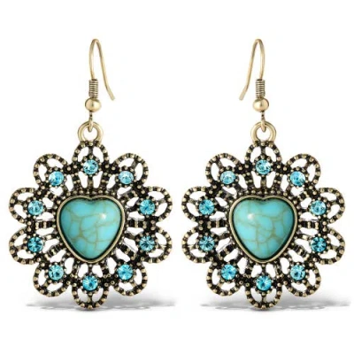 Jessica Simpson Stone Ornate Heart Earrings In Gold/turquoise
