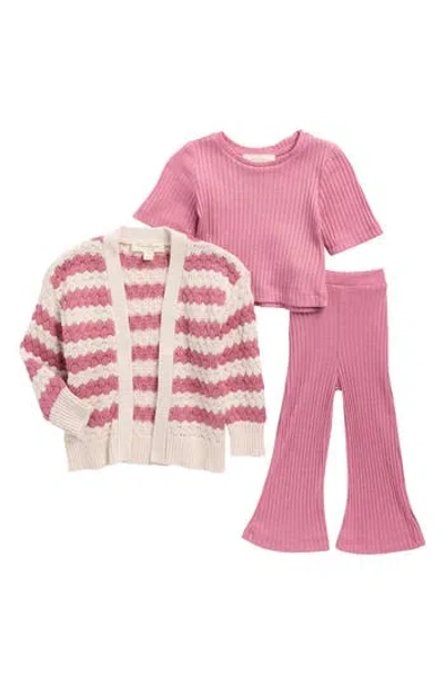 Jessica Simpson Babies'  Stripe Cardigan, Top & Flare Leggings Set In Pink
