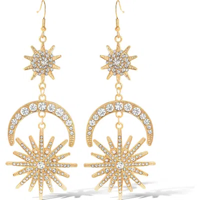 Jessica Simpson Sun Moon And Star Drop Earrings For Women, Gold-tone Statement Earrings With Crystal