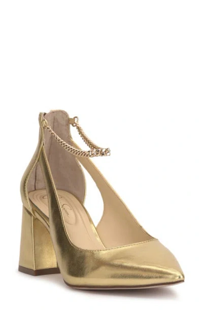 Jessica Simpson Sylan Chain Ankle Strap Pointed Toe Pump In Gold Metallic