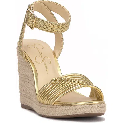 Jessica Simpson Talise Ankle Strap Espadrille Platform Wedge Sandal In Gold Metallic