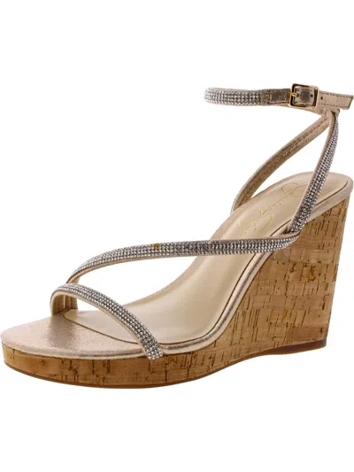 Jessica Simpson Tenley Womens Satin Open Toe Wedge Sandals In White