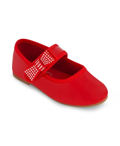 Jessica Simpson Kids' Toddler Girls Amy Crystal Bow Ballet Flat In Red