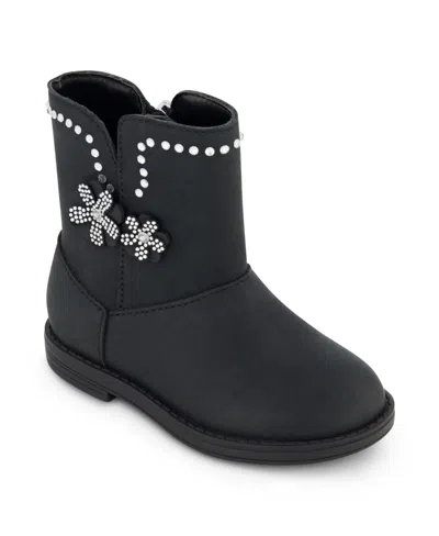 Jessica Simpson Kids' Toddler Girls Evie Flower Mid Shaft Boot In Black