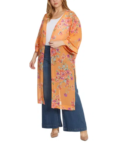 Jessica Simpson Trendy Plus Size Caelan Floral Kimono In Autumn Sunset - Watercolor Roses