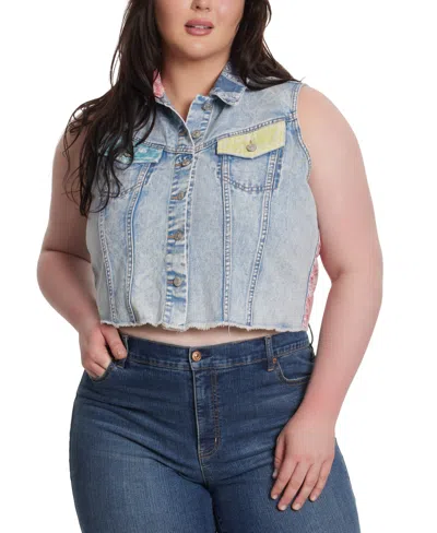 Jessica Simpson Trendy Plus Size Cropped Denim Vest In Heavenly