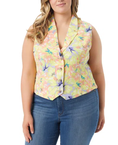 Jessica Simpson Trendy Plus Size Embla Floral Tie-back Vest In Almost Apricot