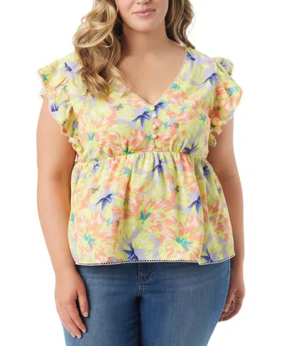 Jessica Simpson Trendy Plus Size Inge Flutter Tie-back Top In Almost Apricot