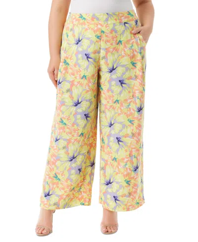 Jessica Simpson Trendy Plus Size Printed Winnie Wide-leg Pants In Almost Apricot