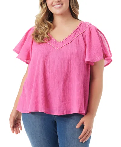 Jessica Simpson Trendy Plus Size Serenity Cotton Flutter-sleeve V-neck Top In Rose Viole