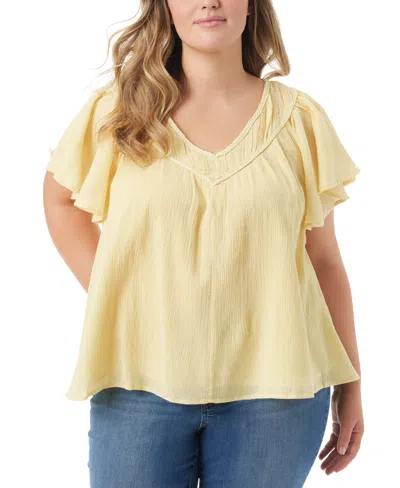 Jessica Simpson Trendy Plus Size Serenity Cotton Flutter-sleeve V-neck Top In Sundress
