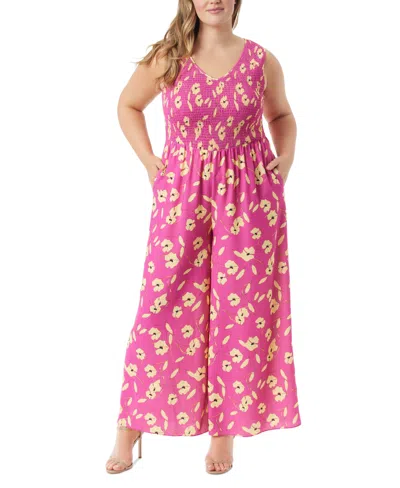 Jessica Simpson Trendy Plus Size Smocked Top Jumpsuit In Rose Viole