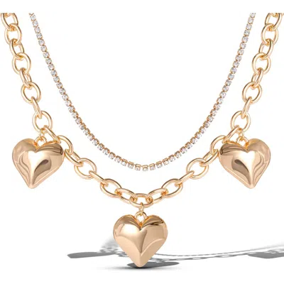 Jessica Simpson Triple Heart Statement Necklace In Gold