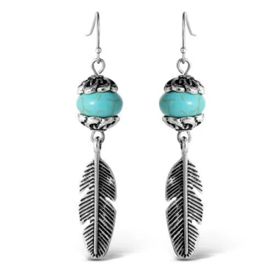 Jessica Simpson Turquoise Bead Feather Drop Earrings In Multi