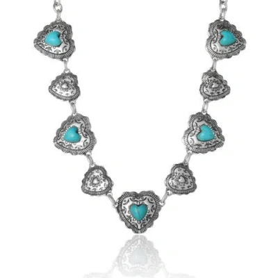 Jessica Simpson Turquoise Concho Statement Necklace, Antique Silver-tone In Multi