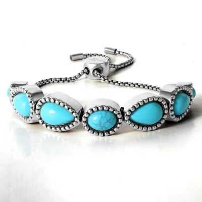 Jessica Simpson Turquoise Stone Slider Bracelet In Brown
