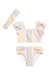 Jessica Simpson Babies'  Two-piece Swimsuit & Headband Set In Stripe