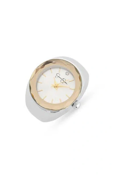 Jessica Simpson Two-tone Faceted Bezel Ring Watch, 25mm In Silver
