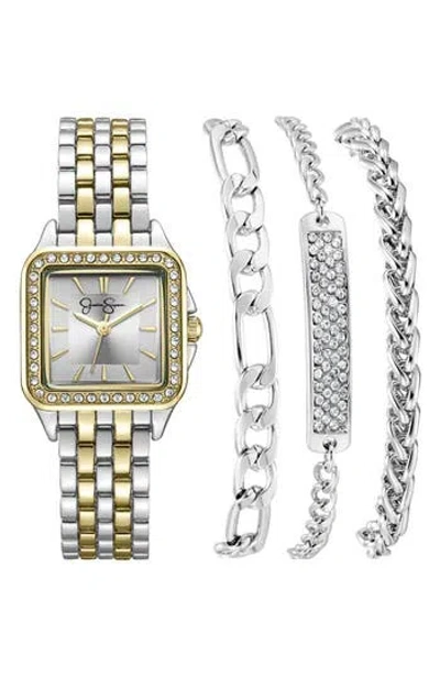 Jessica Simpson Two-tone Bracelet Watch Set In Silver
