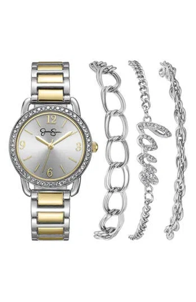 Jessica Simpson Two-tone Bracelet Watch Set In Silver