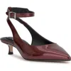 Jessica Simpson Vellana Ankle Strap Pointed Toe Kitten Heel Pump In Oxblood