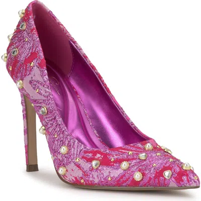 Jessica Simpson Welica Embellished Jacquard Pump In Purple
