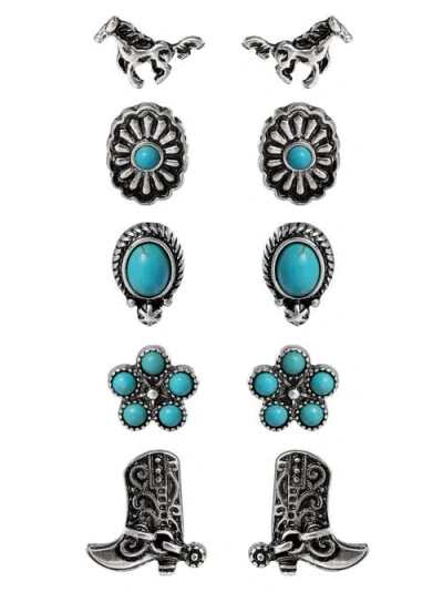 Jessica Simpson Western Turquoise Earring Set In Silver